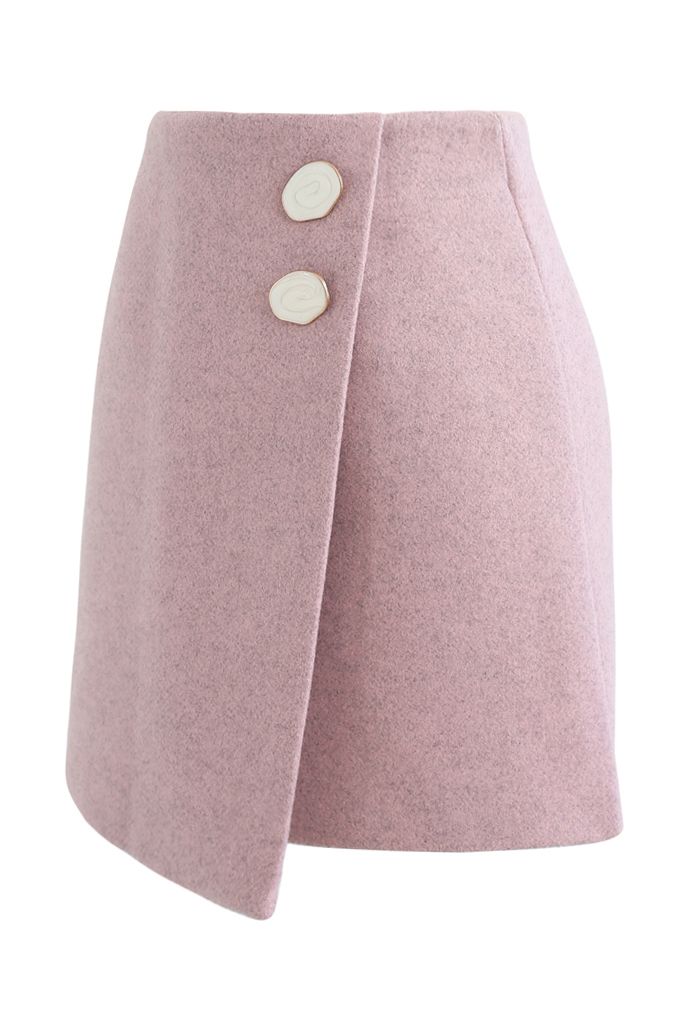 Mini-jupe marbrée à rabat boutonné en rose
