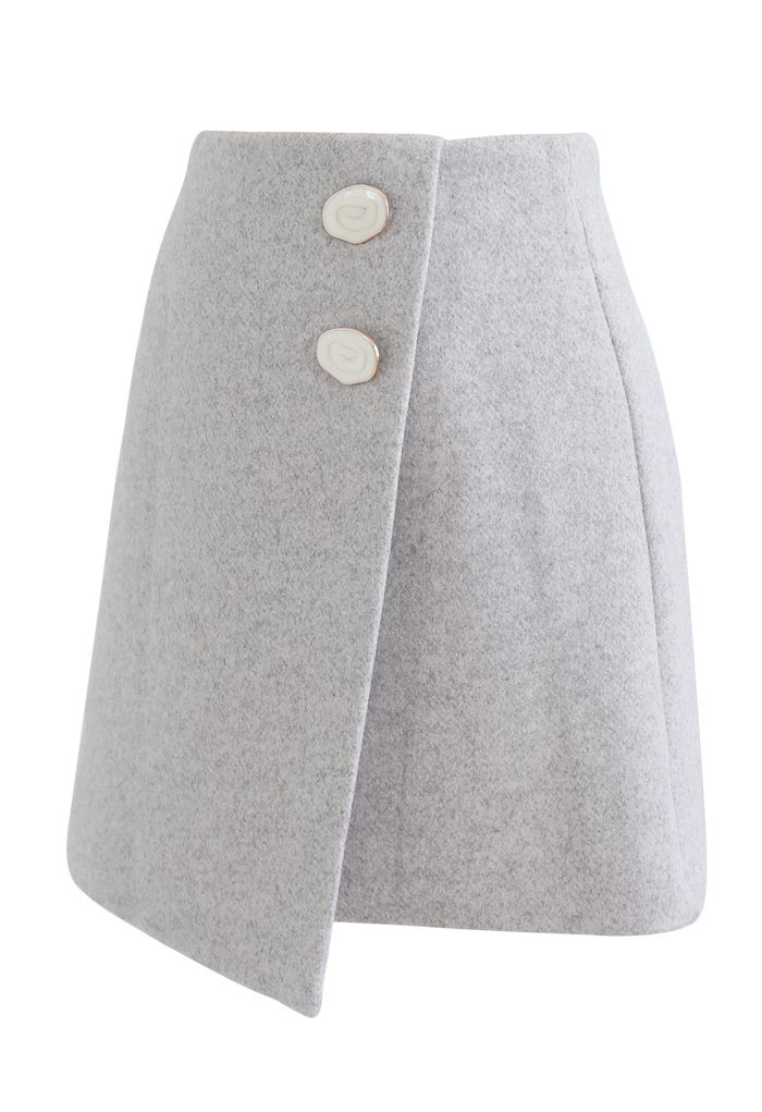 Mini-jupe à rabat boutonné marbré en gris