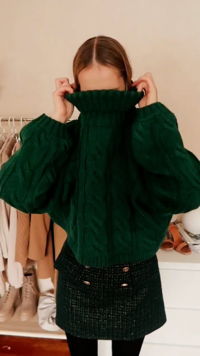 Mini-jupe en tweed scintillant à motif vichy en vert