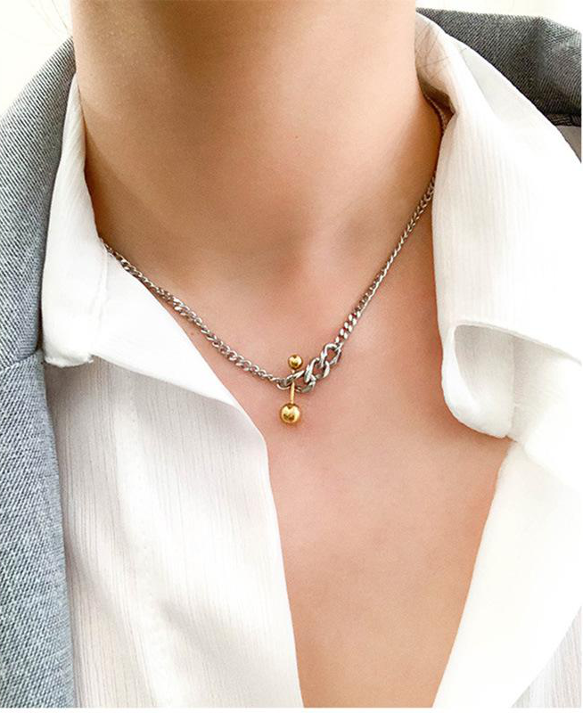 Collier chaîne à pendentif perle dorée