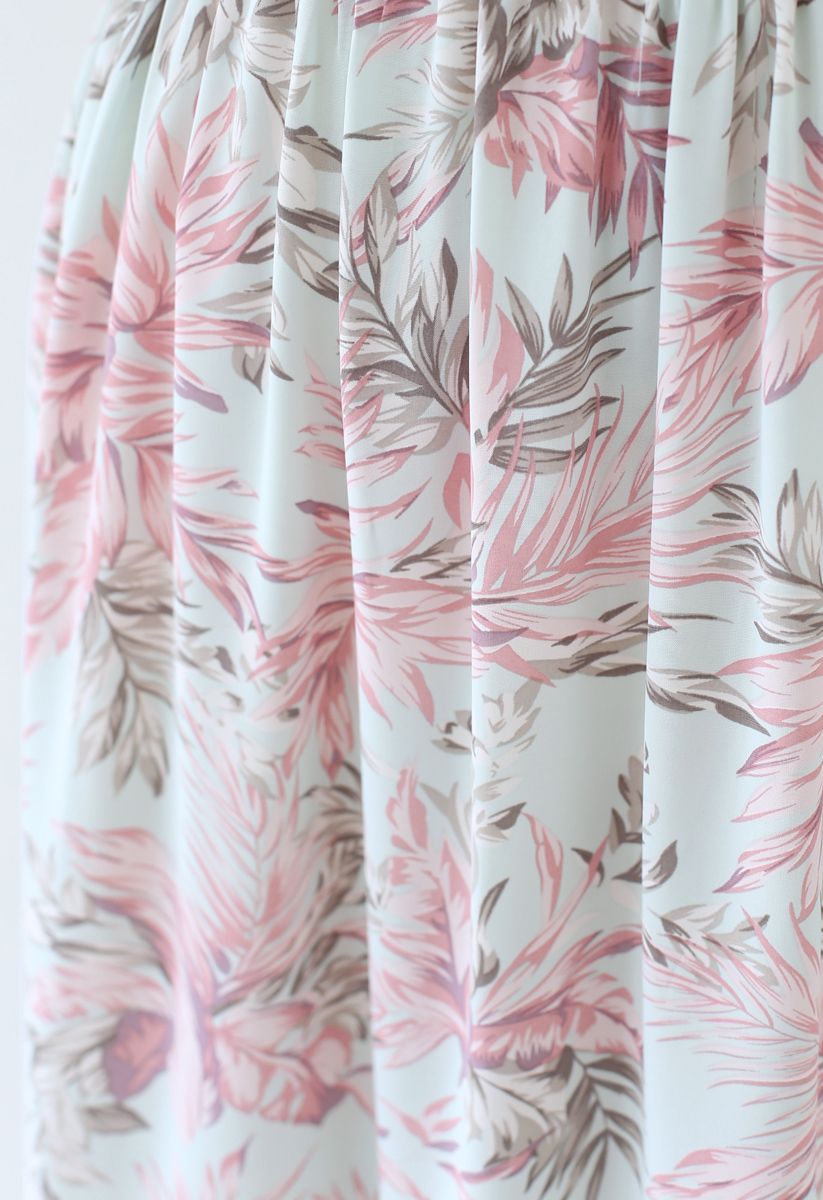 Robe longue cache-cœur à imprimé feuilles roses et ourlet à volants