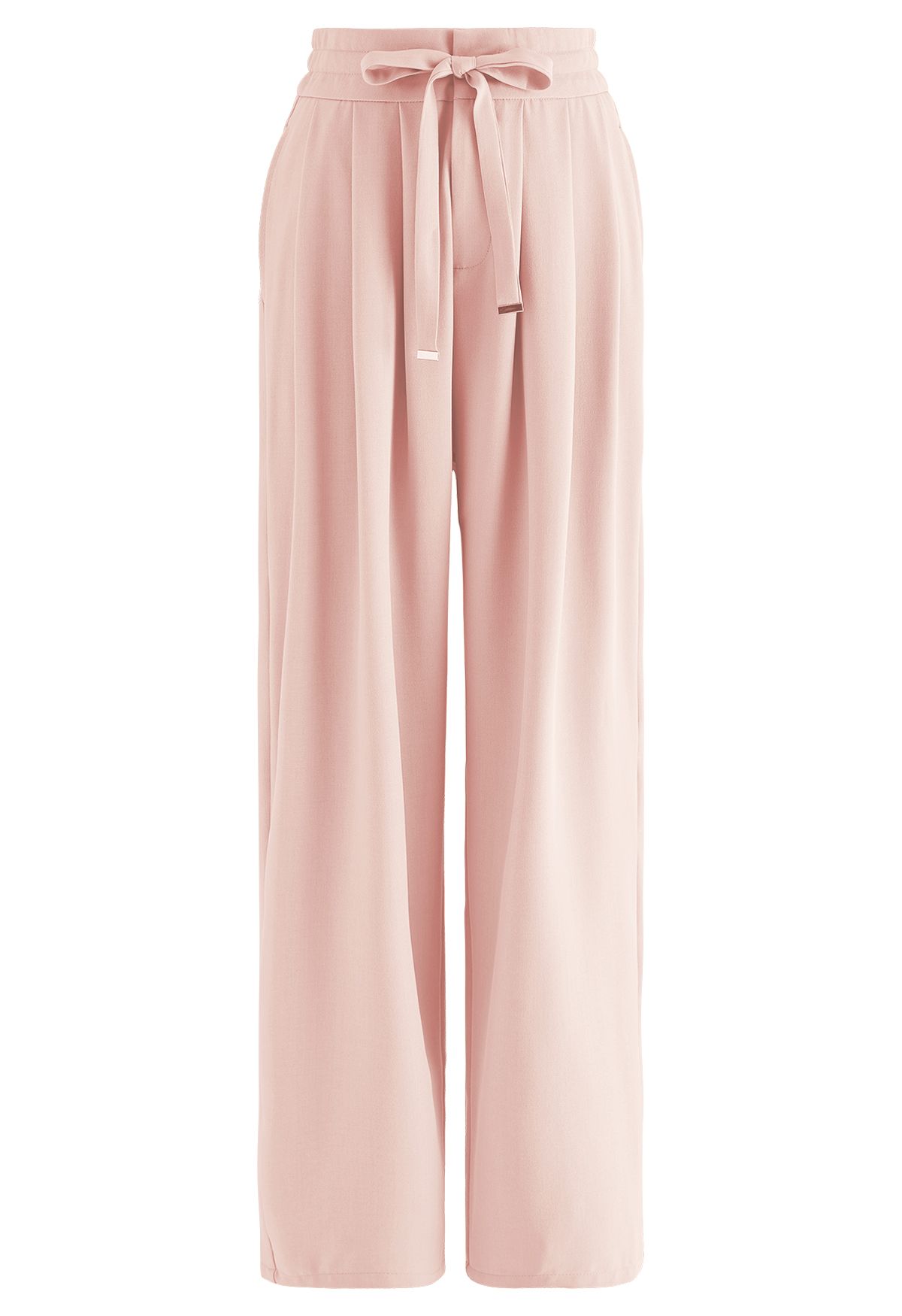 Pantalon large à taille avec cordon de serrage et détails plissés en rose
