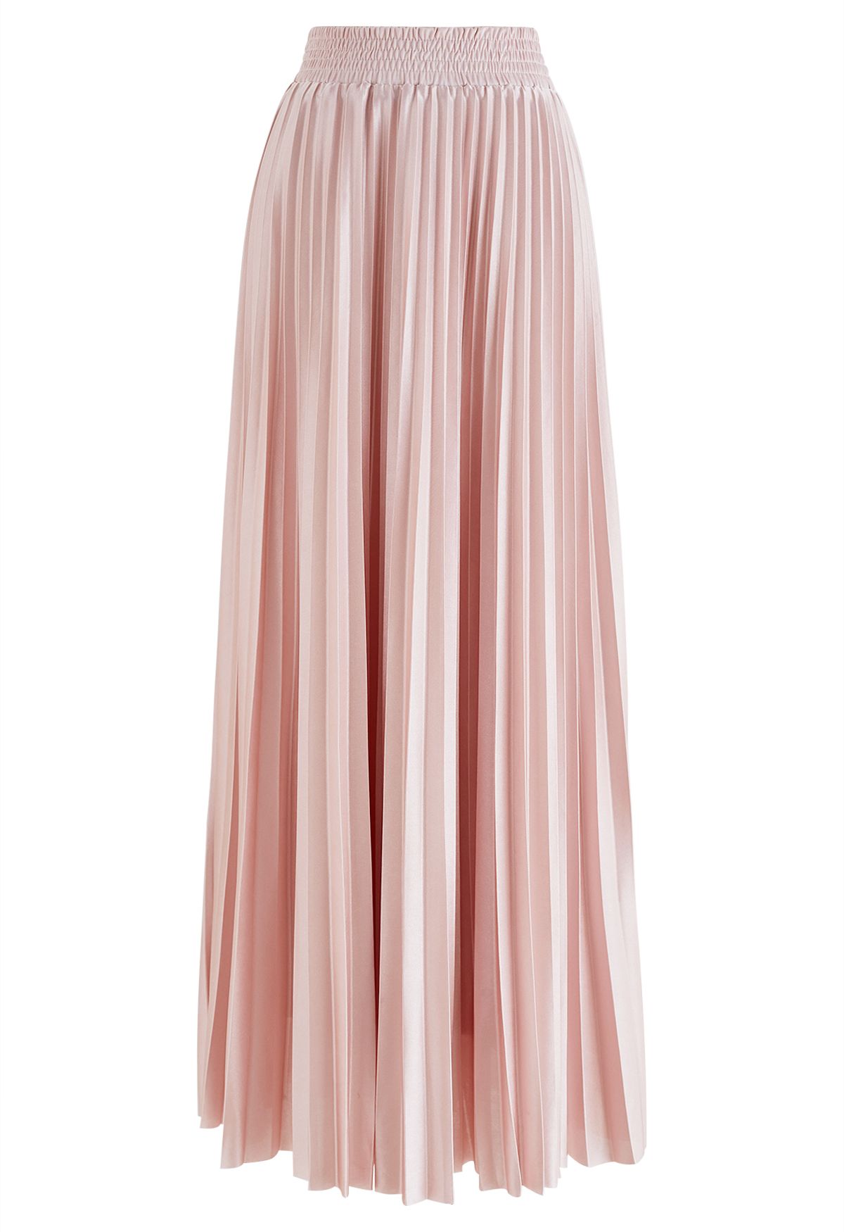Jupe longue plissée brillante en rose nude