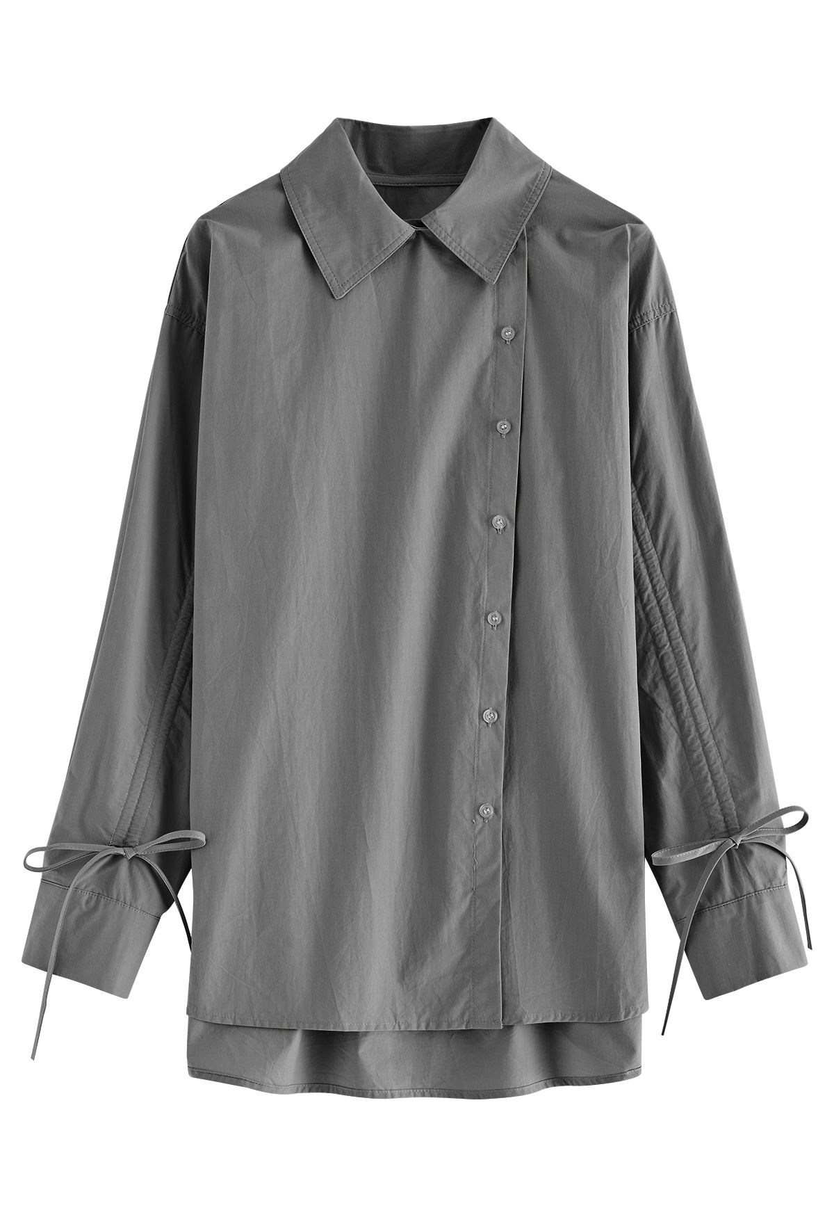 Chemise boutonnée en coton à manches à cordon de serrage en fumée