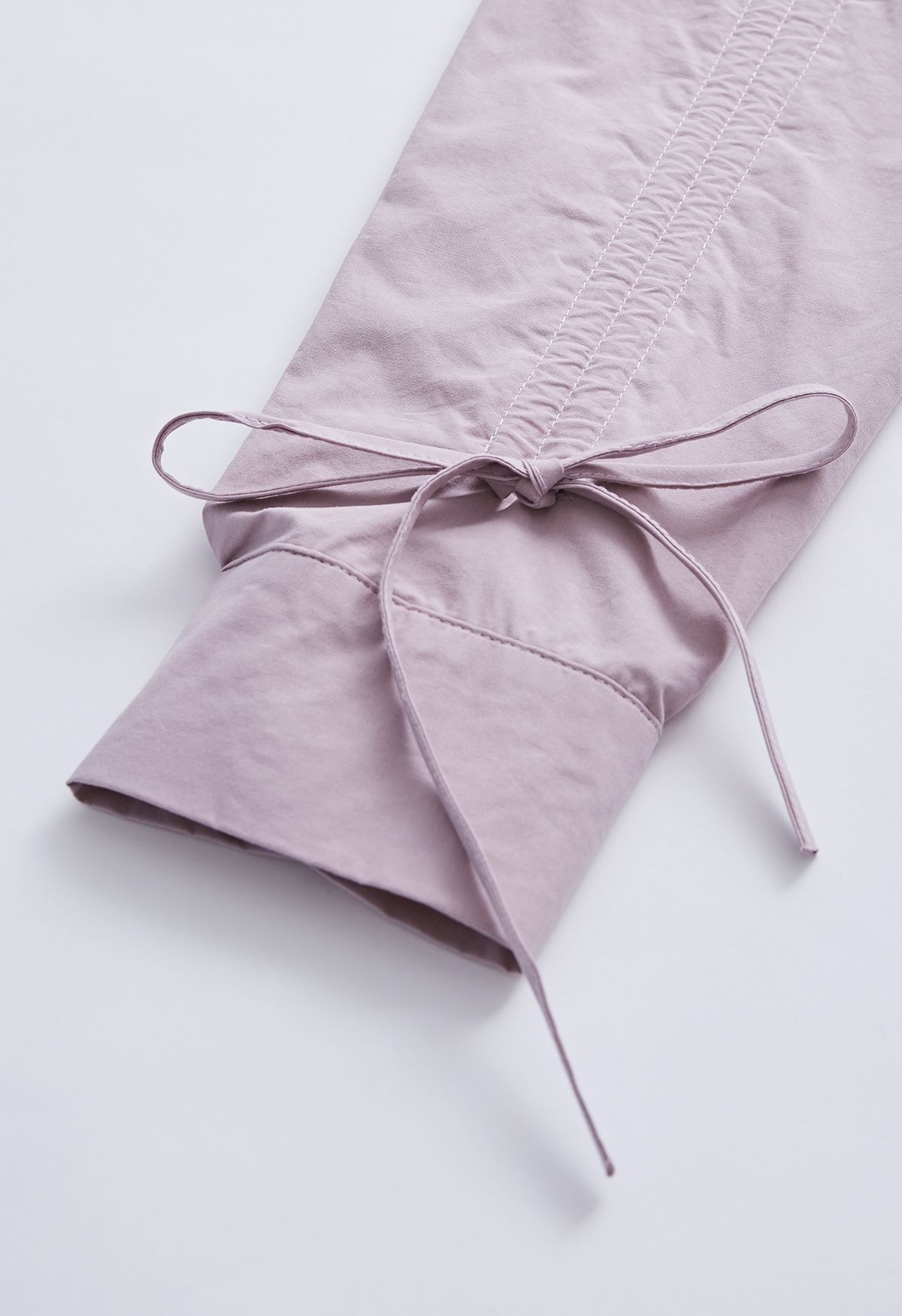 Chemise boutonnée en coton à manches avec cordon de serrage en vieux rose