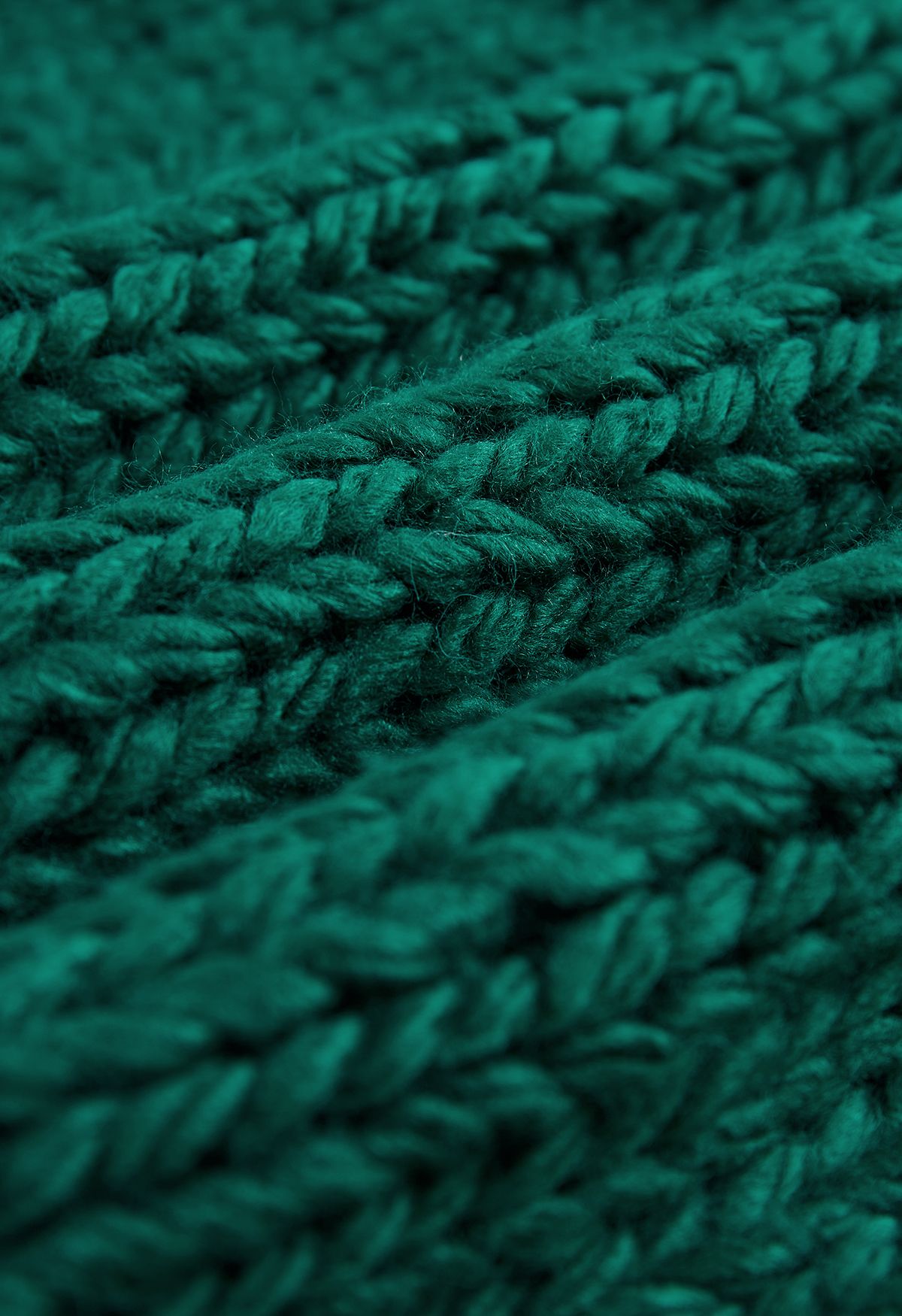 Pull tricoté à la main à manches pointelle et col haut en vert