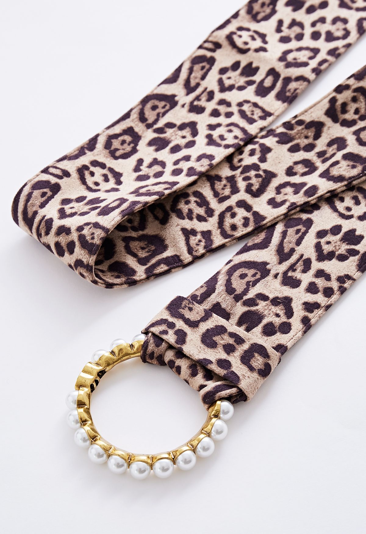 Ceinture en velours avec anneau en perles et anneau en léopard