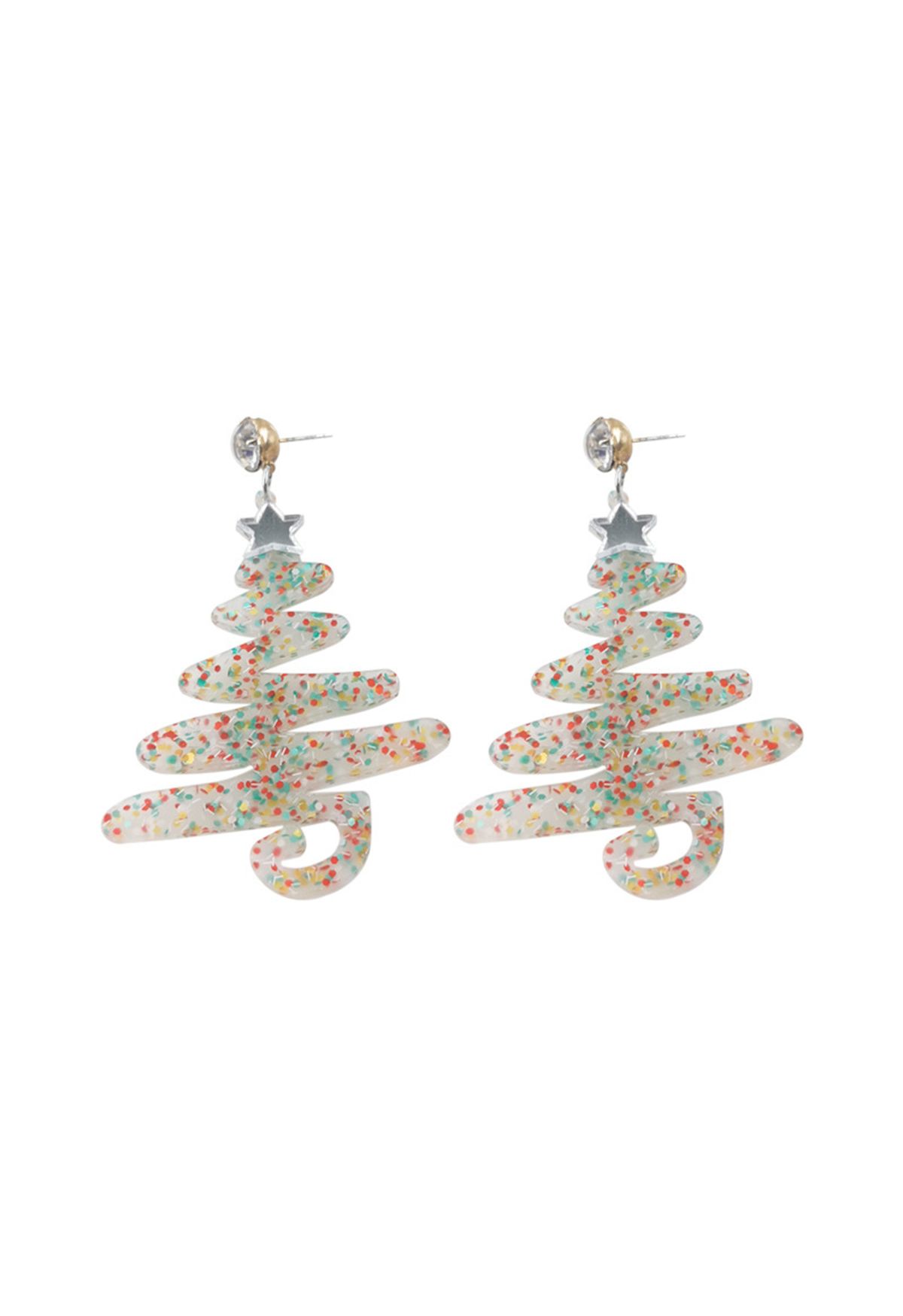 Boucles d'Oreilles Sapin de Noël Etoilé en Ivoire