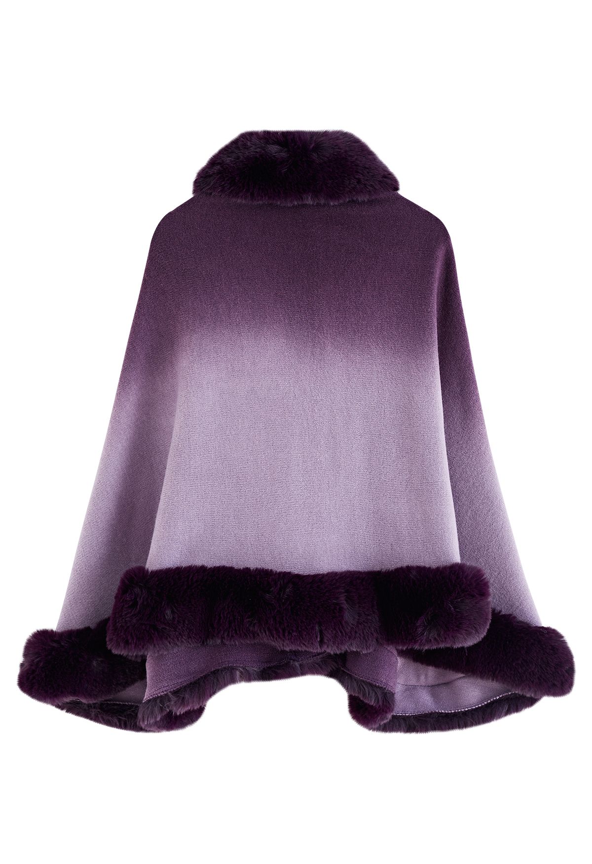 Poncho tricoté violet à bords en fausse fourrure tie-dye