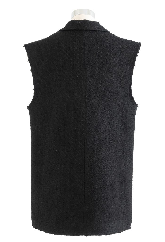 Gilet en tweed à double boutonnage avec poche à rabat en noir