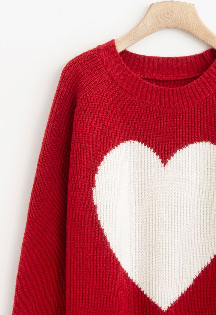 Pull surdimensionné en tricot côtelé One Heart en rouge