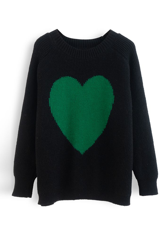 Pull surdimensionné en tricot côtelé One Heart en noir