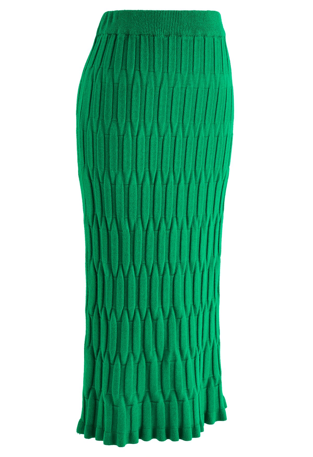 Jupe crayon en tricot à texture gaufrée en vert