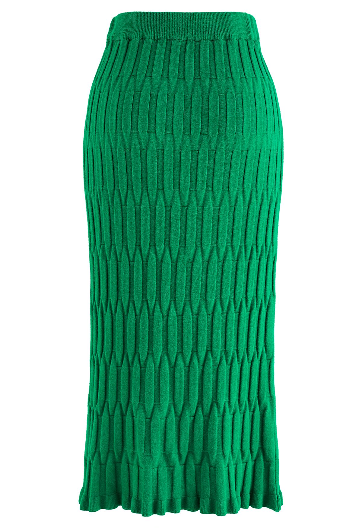 Jupe crayon en tricot à texture gaufrée en vert