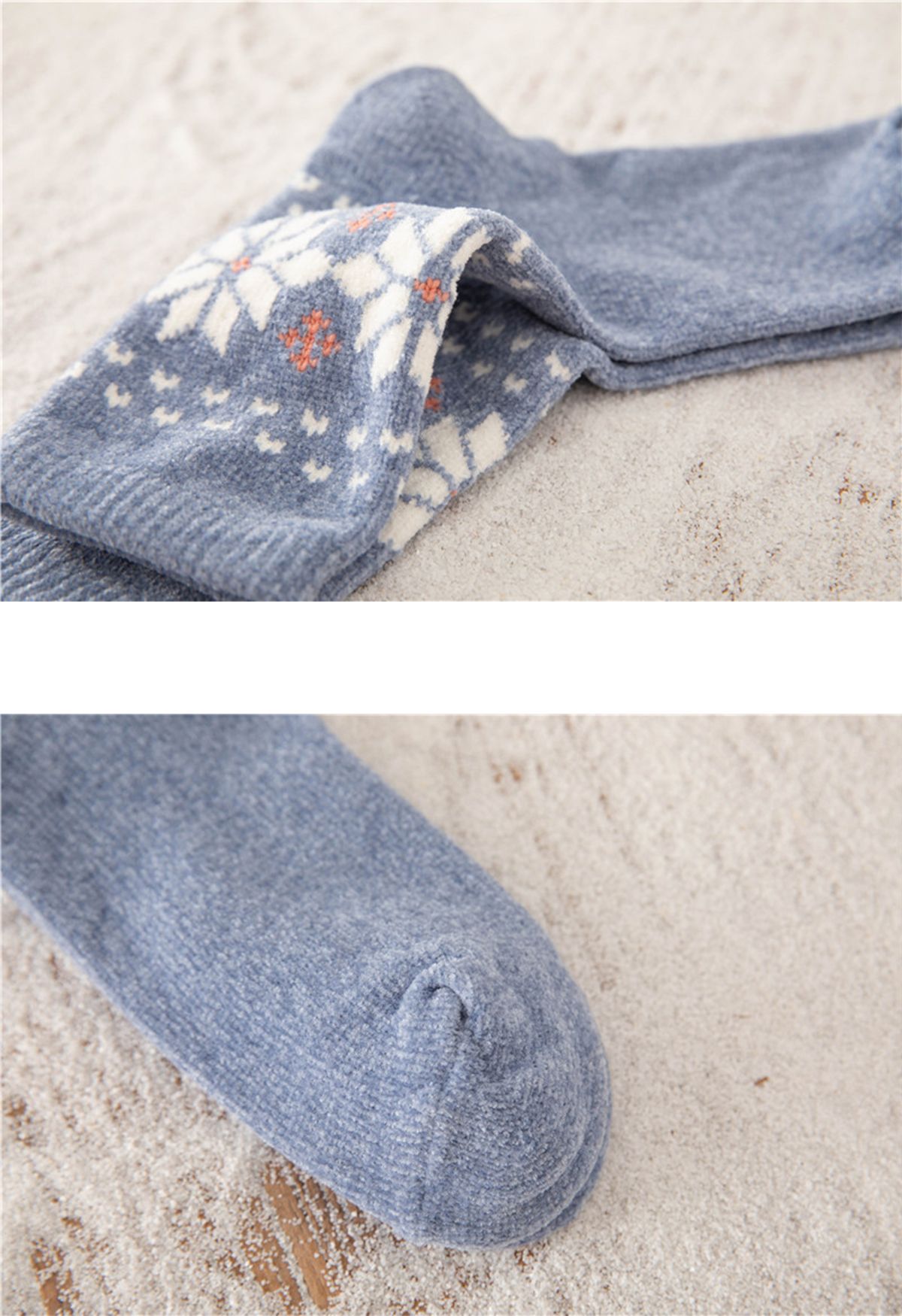 Chaussettes mi-mollet à motif de flocons de neige en bleu poussiéreux