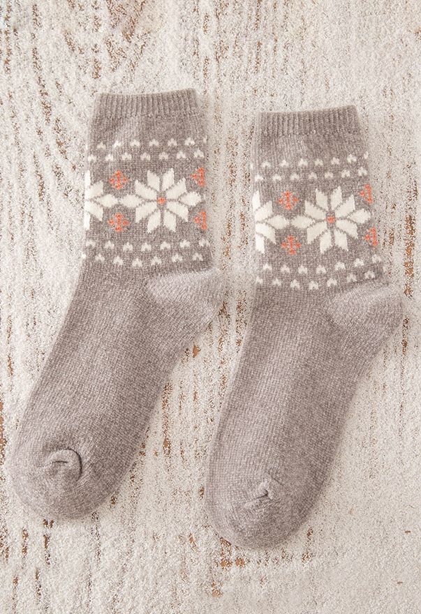 Chaussettes mi-mollet à motif de flocons de neige en taupe