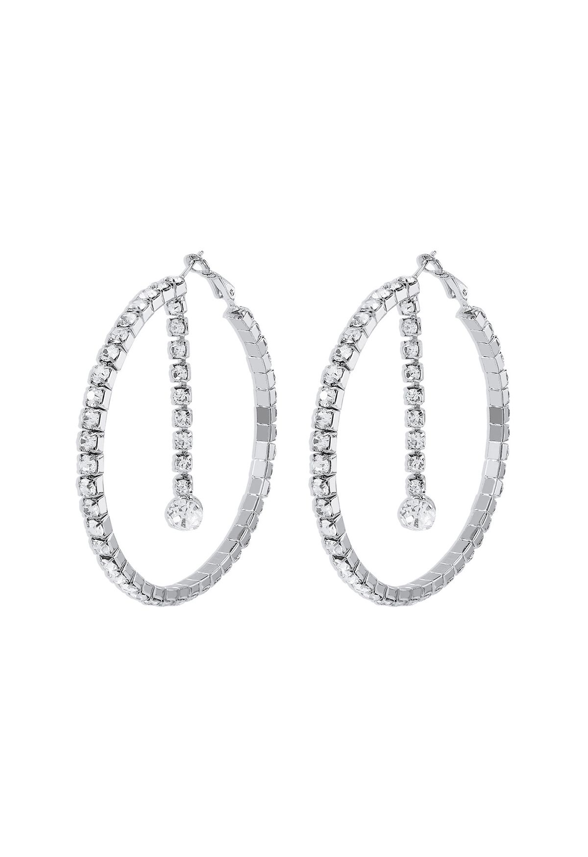 Boucles d'oreilles créoles cercle ornées de diamants en argent