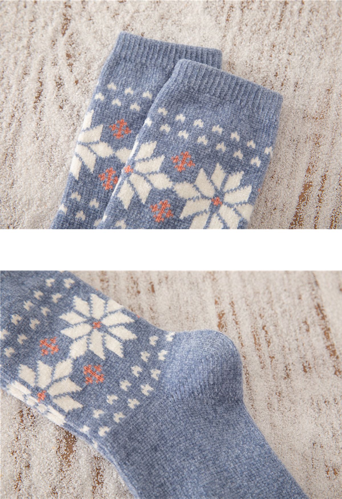 Chaussettes mi-mollet à motif de flocons de neige en bleu poussiéreux