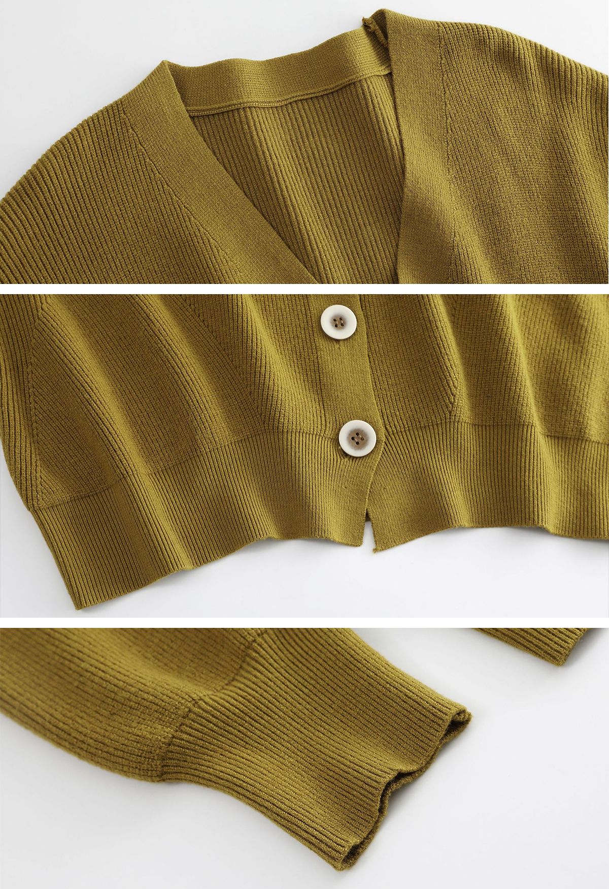 Cardigan en tricot boutonné à l'avant et col en V en vert mousse