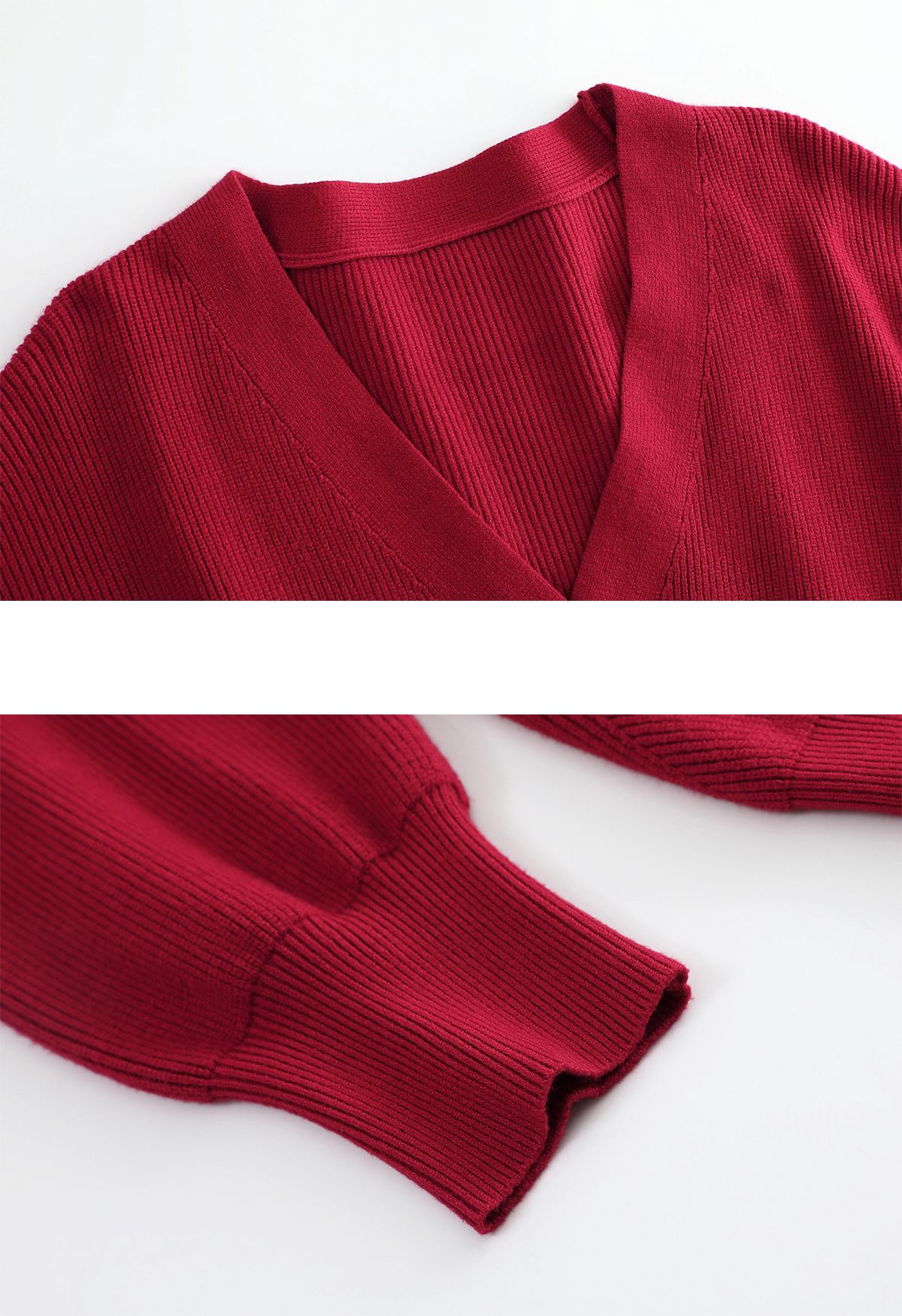 Cardigan en tricot boutonné à l'avant et col en V en rouge