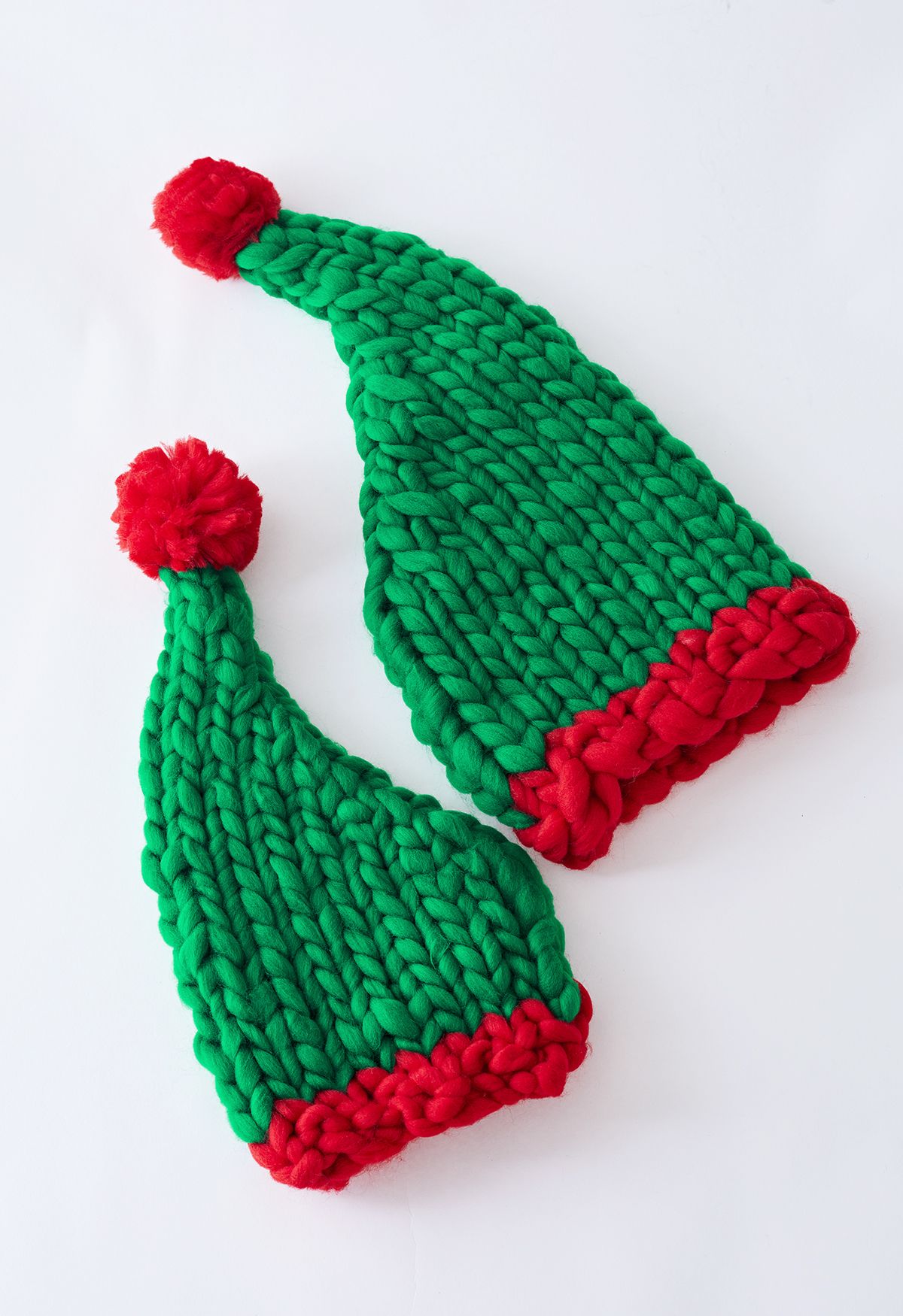 Bonnet de Noël pompon tricoté à la main tressé à blocs de couleurs