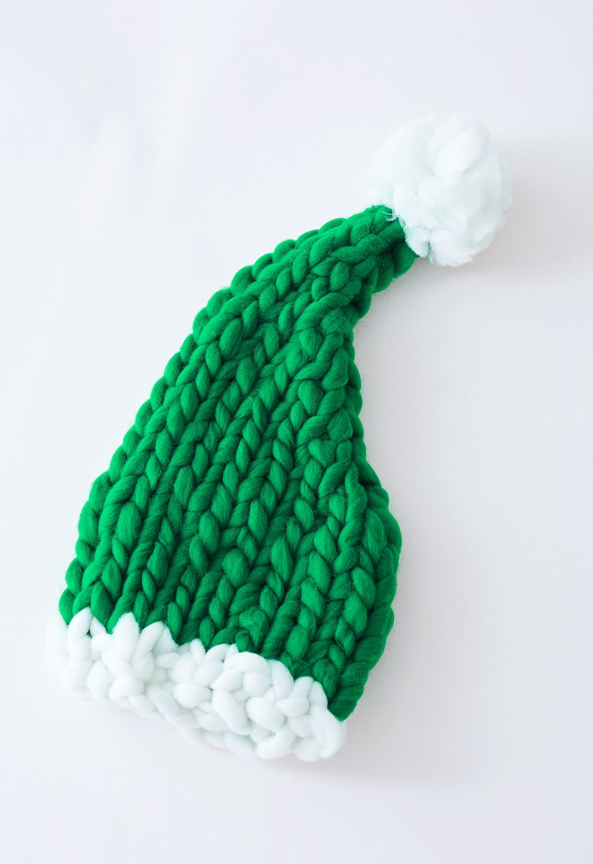 Bonnet de Noël pompon tricoté à la main tressé en vert