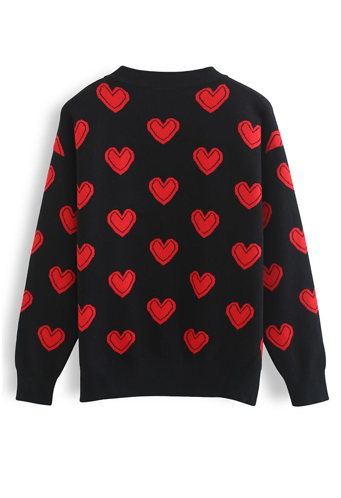 Cardigan en tricot boutonné Cutie Heart en noir