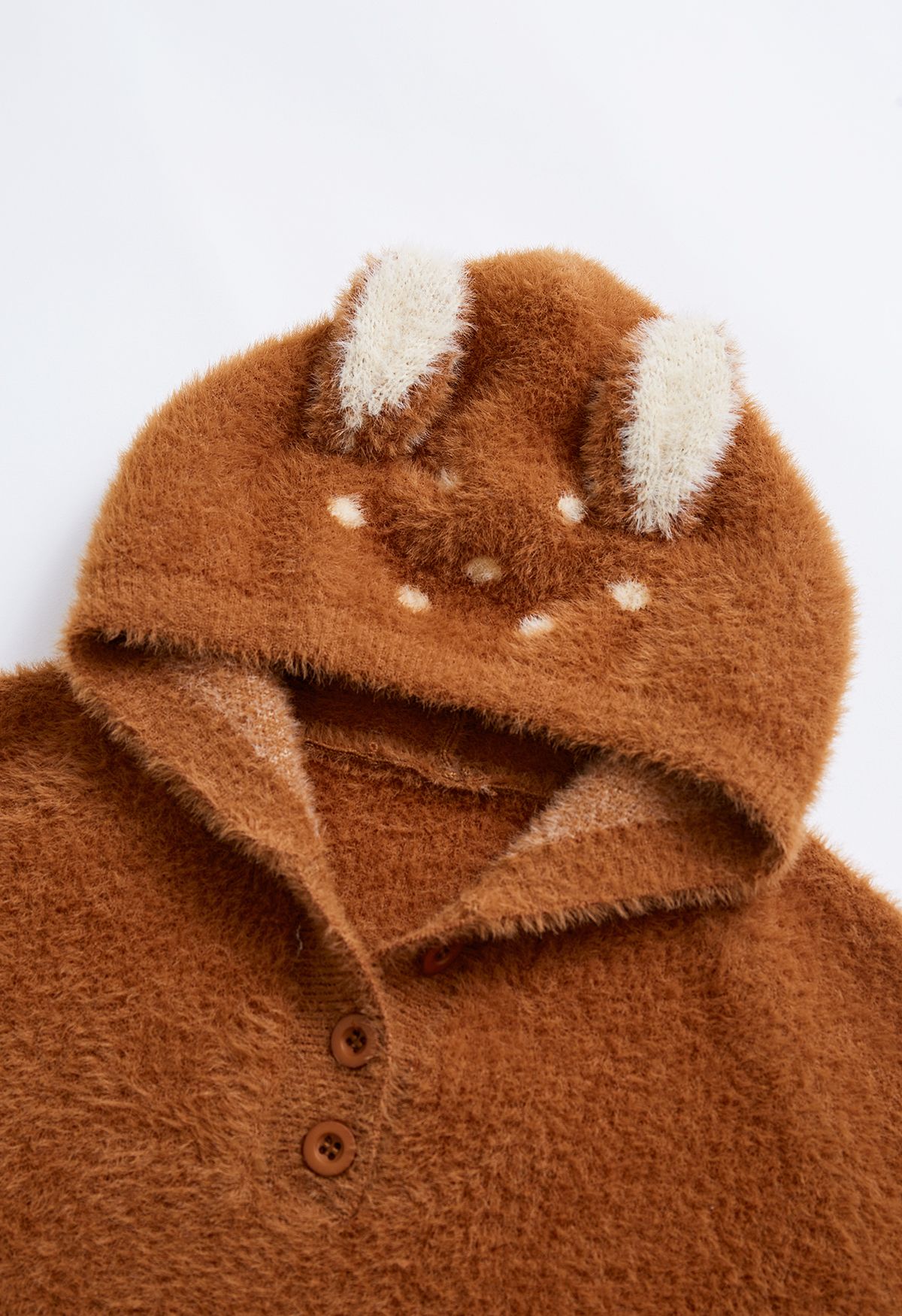 Sika Deer Fuzzy Knit Hooded Sweater in Caramel Pour Enfants