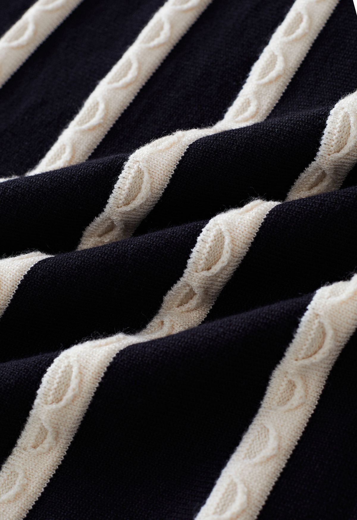 Jupe en tricot à texture ondulée à rayures zébrées en noir