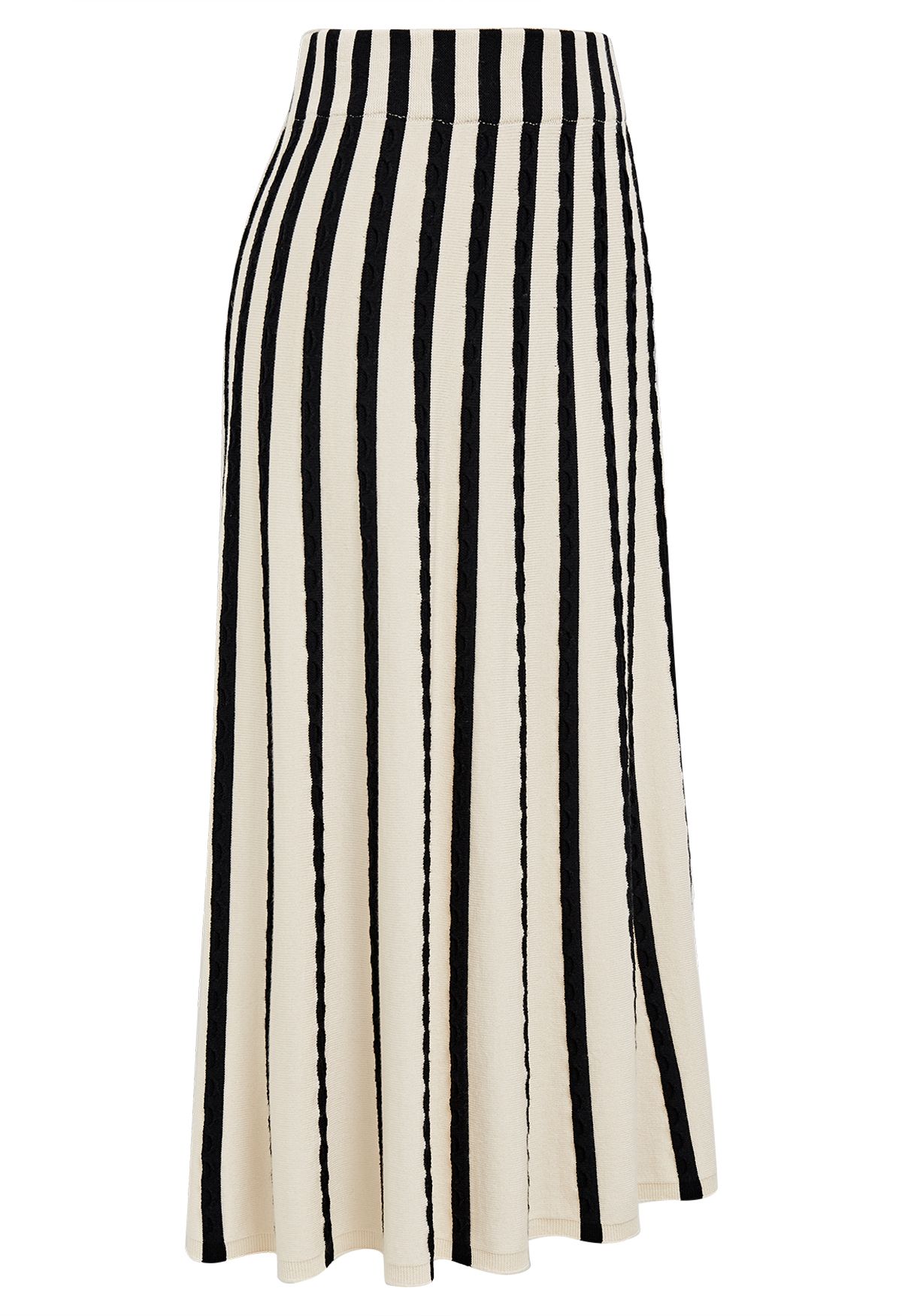 Jupe en tricot à texture ondulée et rayures zébrées en ivoire