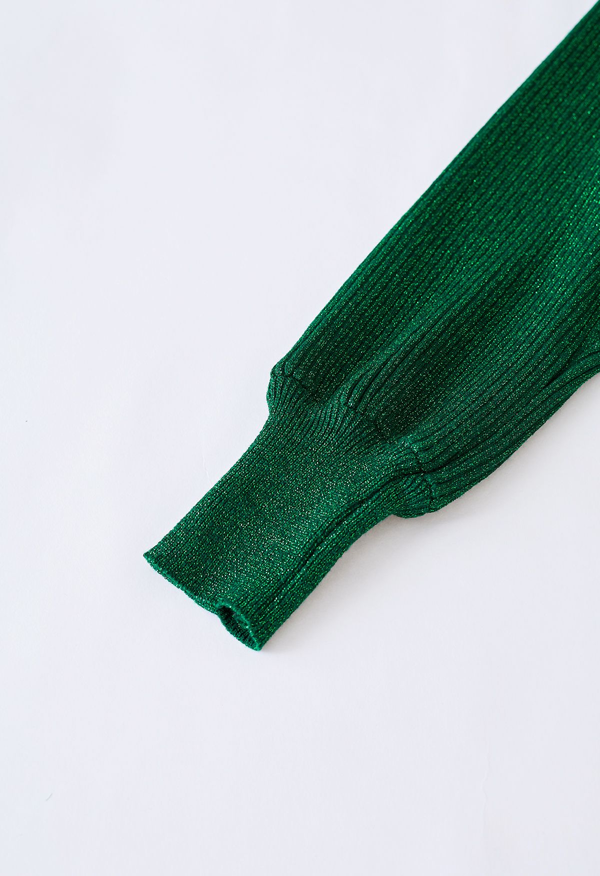 Ensemble haut cache-coeur côtelé scintillant et jupe plissée en tricot en émeraude