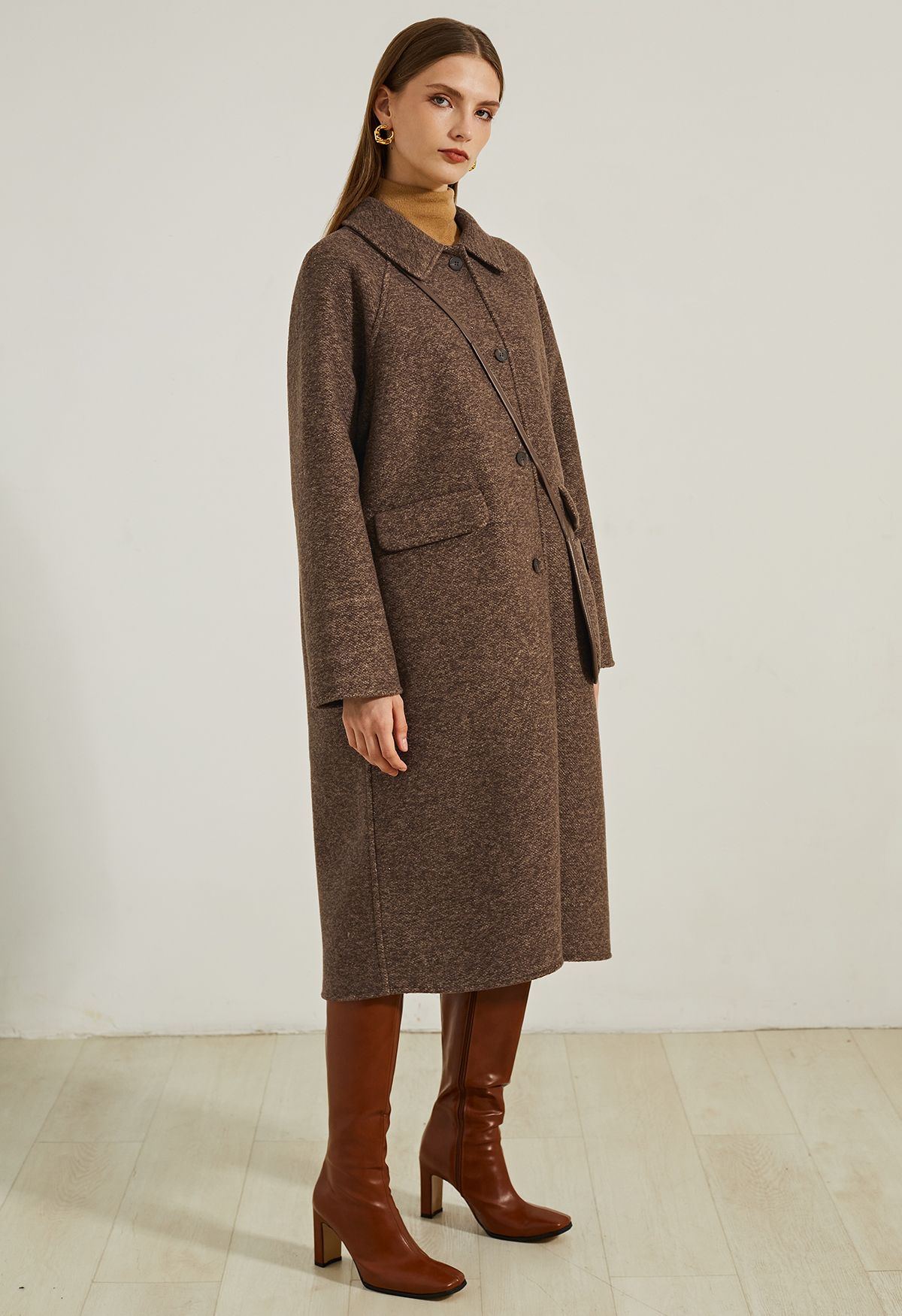 Manteau long avec sac à bandoulière en marron