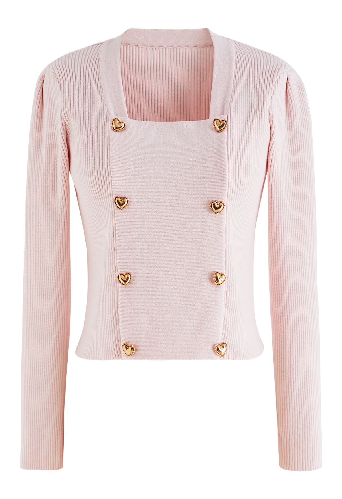 Haut en tricot à col carré et boutons en forme de cœur en rose clair
