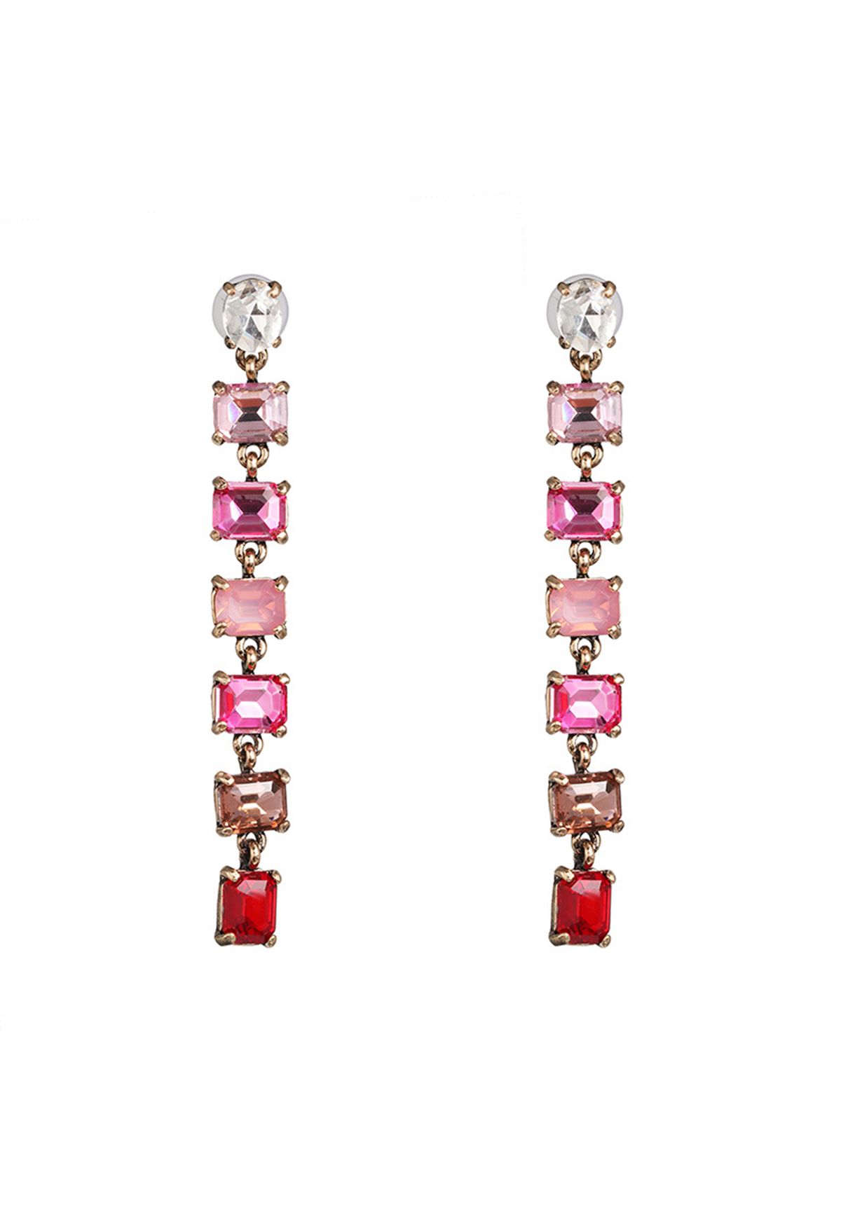 Boucles d'oreilles en cristal rectangle Ombre en rose