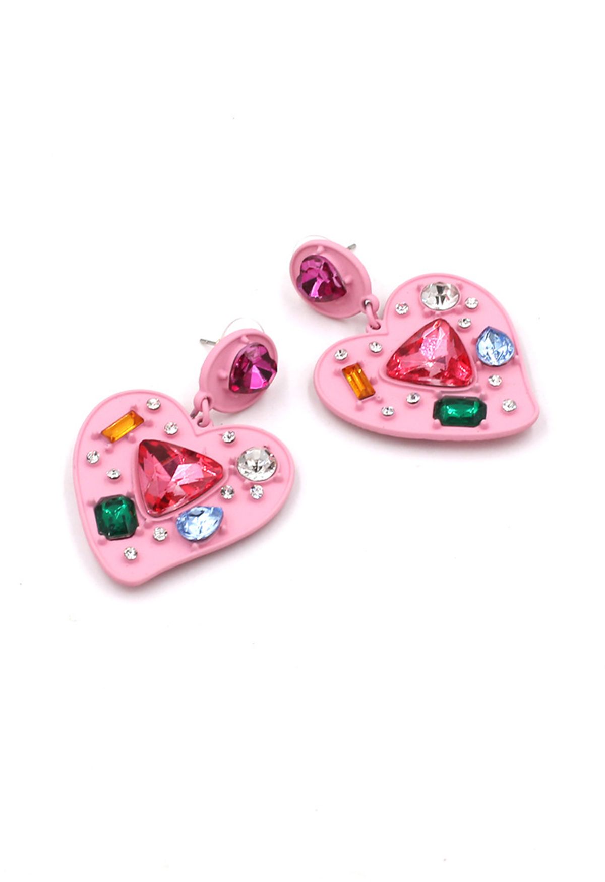 Boucles d'oreilles en cristal multicolore en forme de coeur en rose