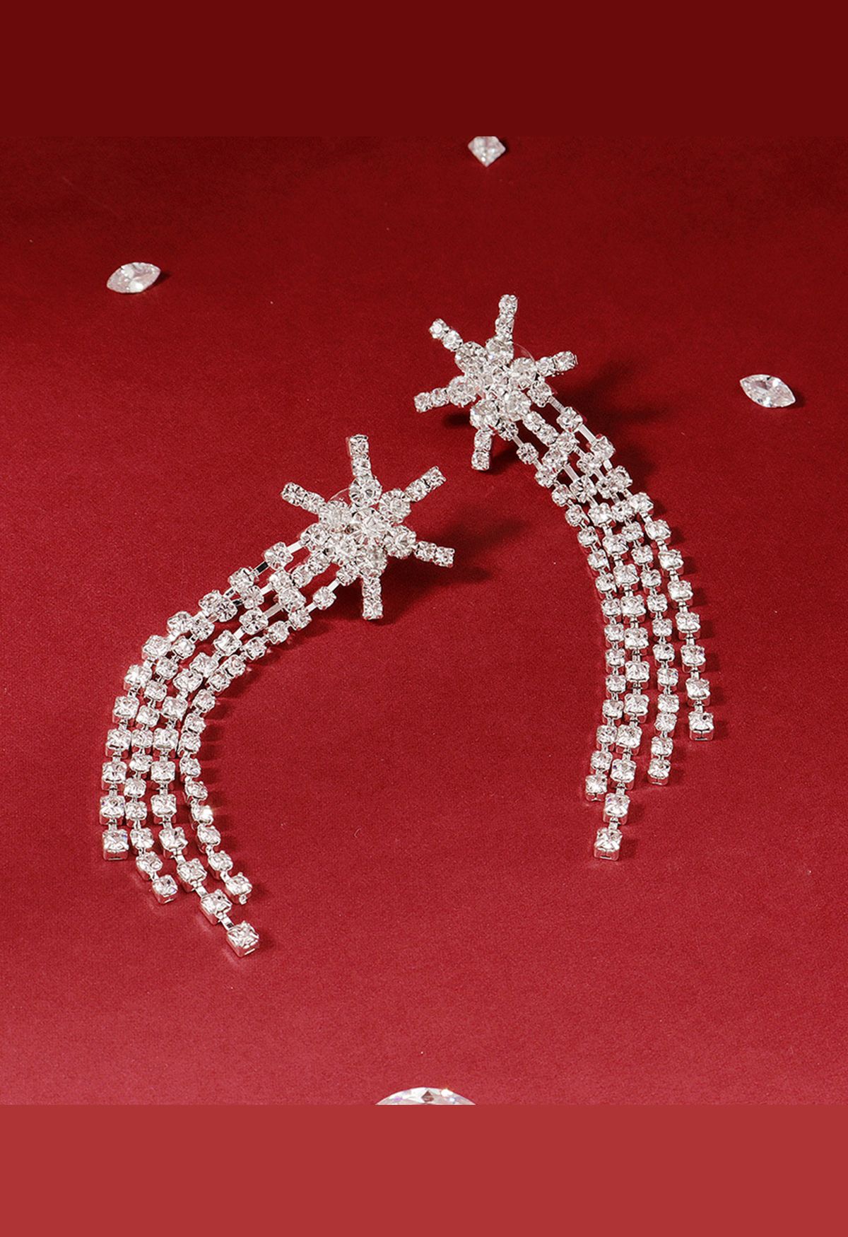 Boucles d'Oreilles Pendantes Hexagram Full Diamond Tassel
