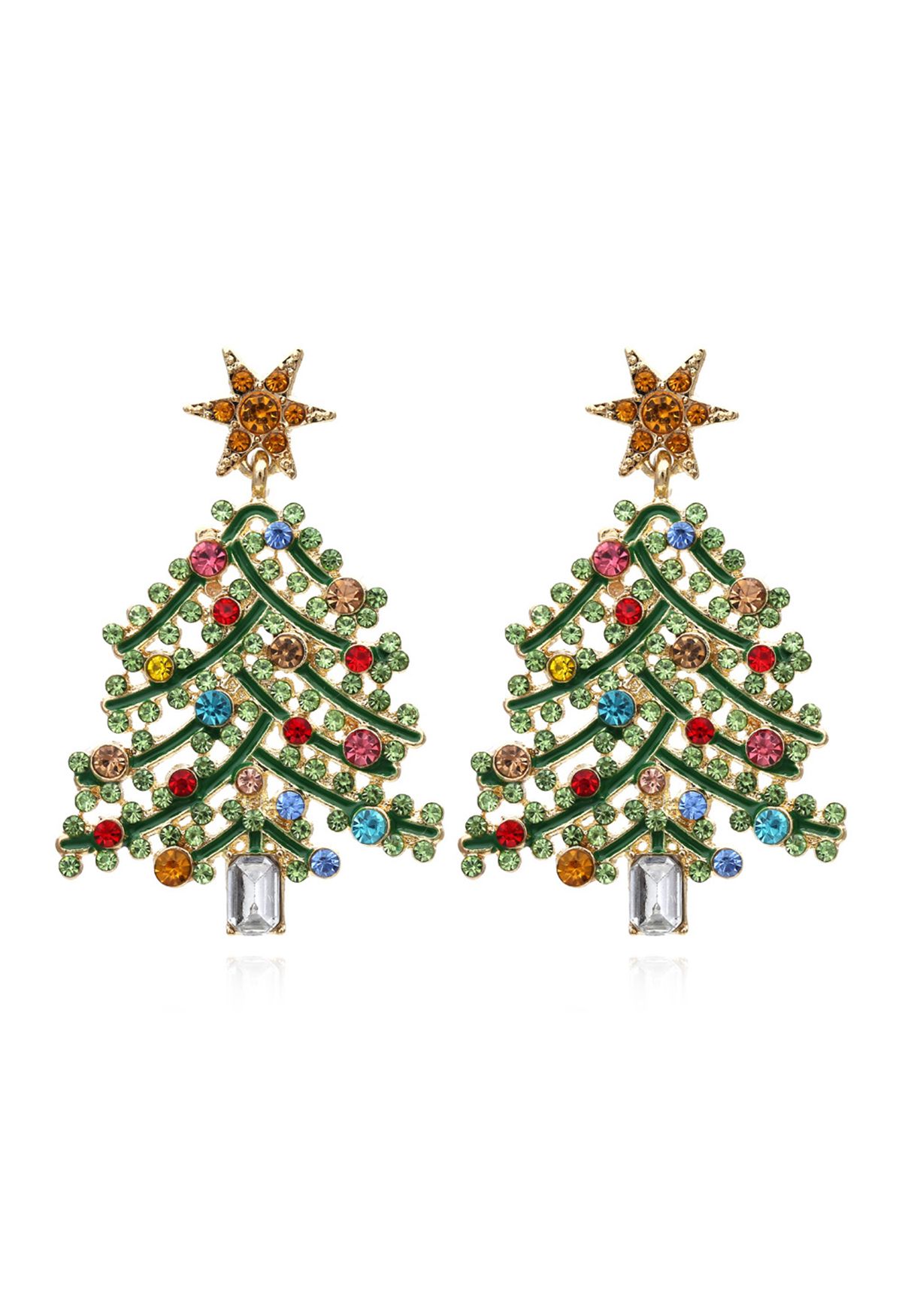 Boucles d'oreilles brillantes de renversement d'huile d'arbre de Noël
