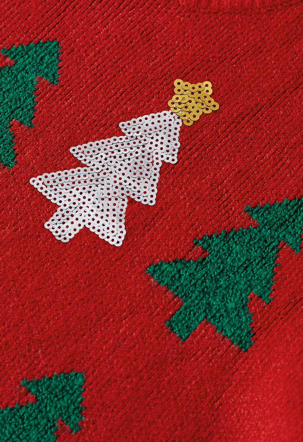 Pull en Tricot Sapin de Noël à Paillettes en Rouge