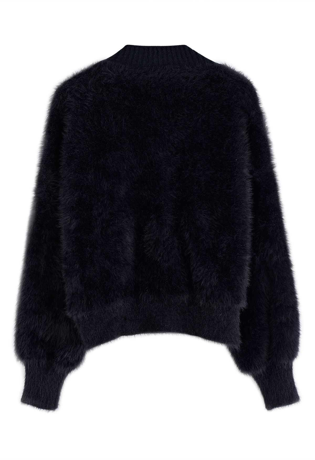 Cardigan en tricot pelucheux avec broche à nœud diamant en noir