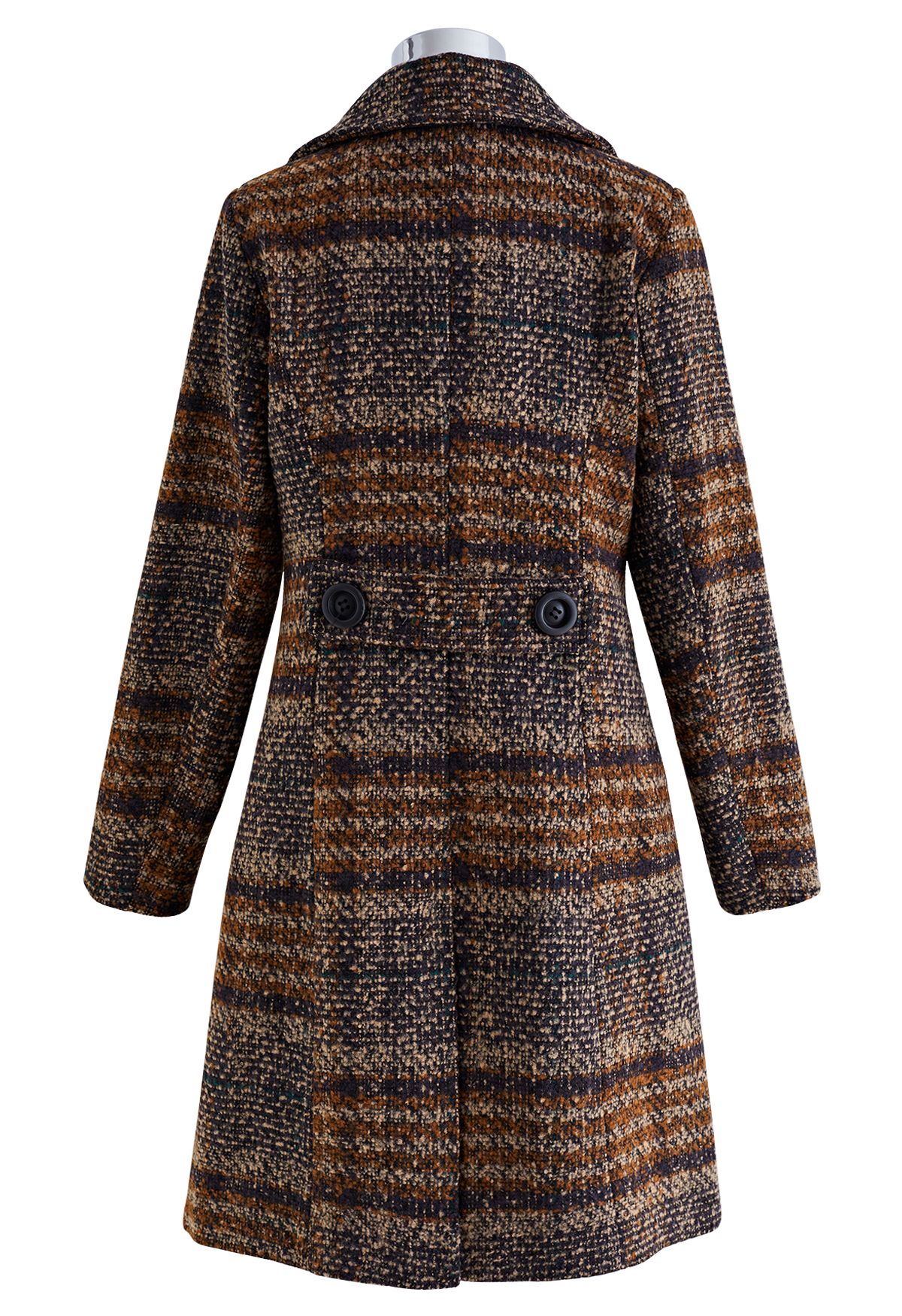 Manteau croisé en laine mélangée à carreaux rétro en marron