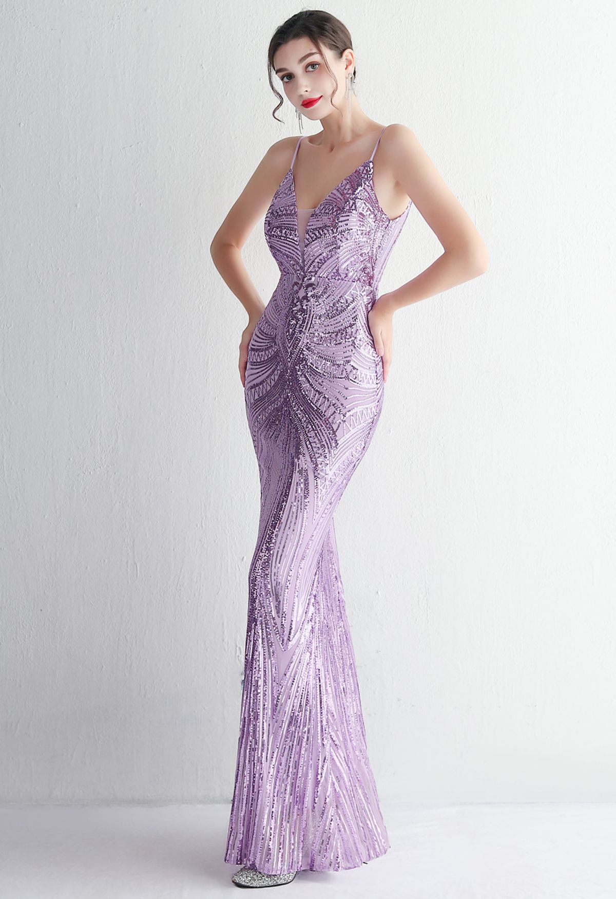 Robe Caraco Sirène à Paillettes Brillantes en Violet