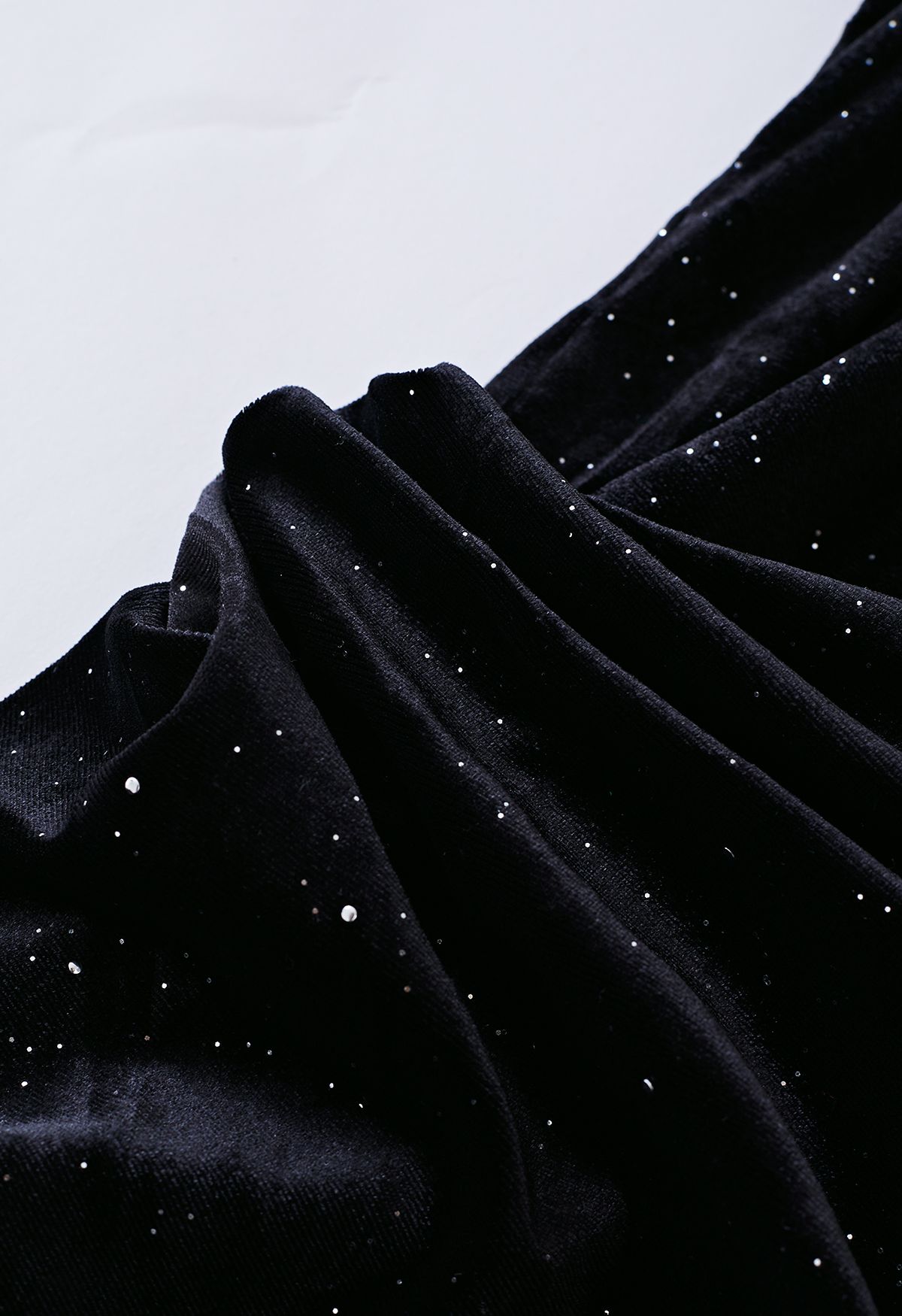 Glittery Velvet Wrap Midi Dress in Black