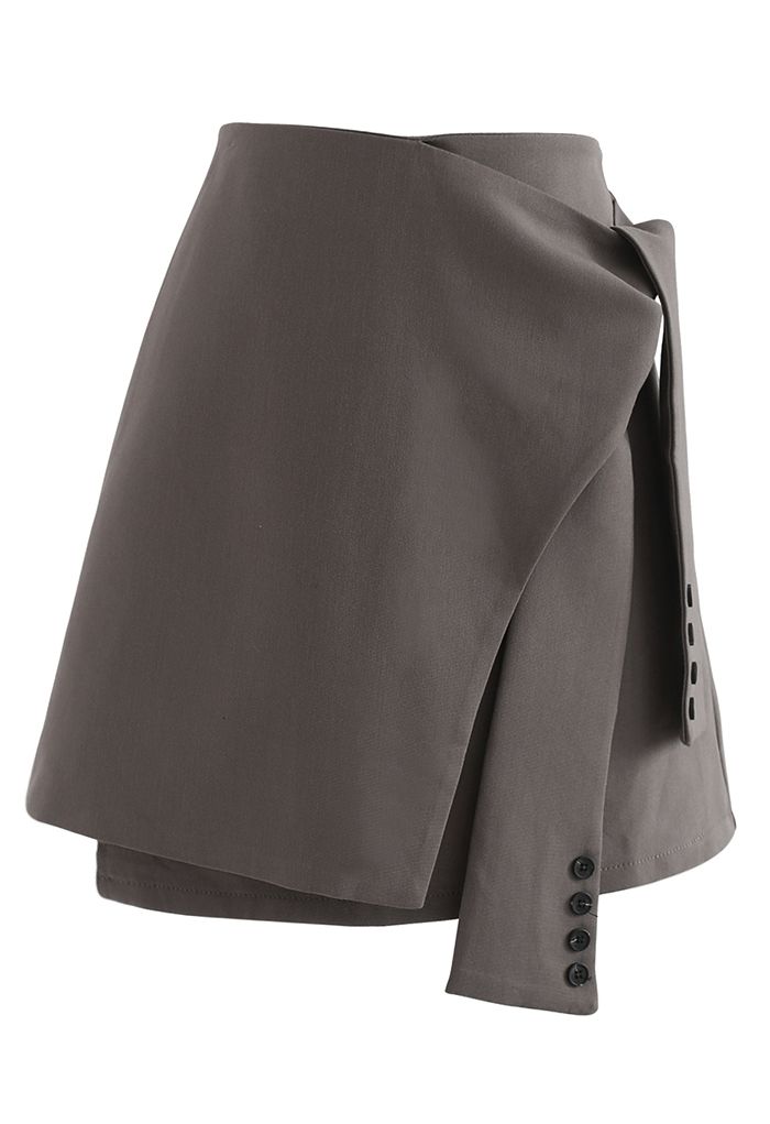 Mini-jupe nouée à la taille avec rabat sur le devant en taupe