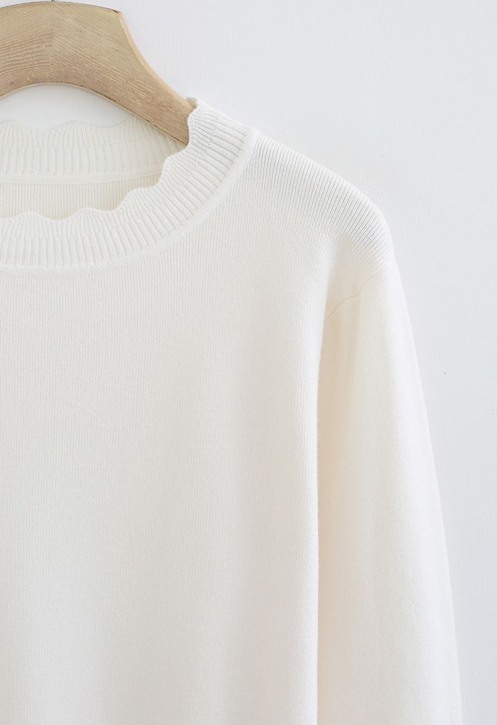 Pull côtelé doux en tricot flou en crème