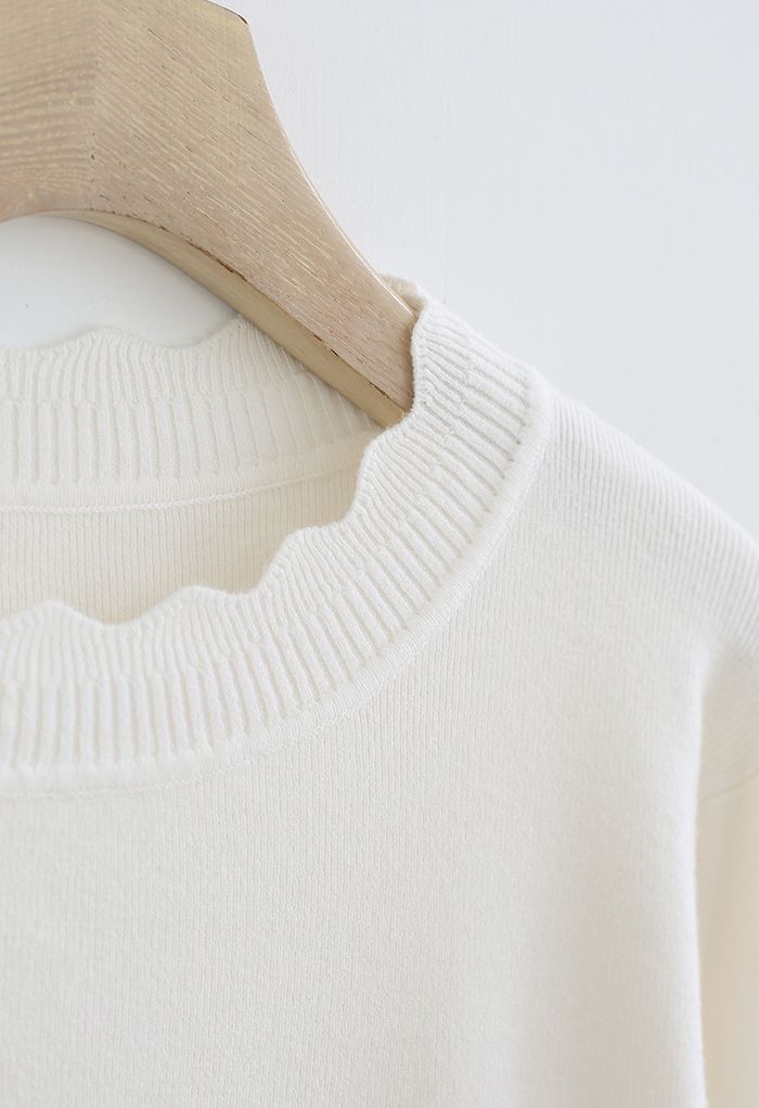 Pull côtelé doux en tricot flou en crème