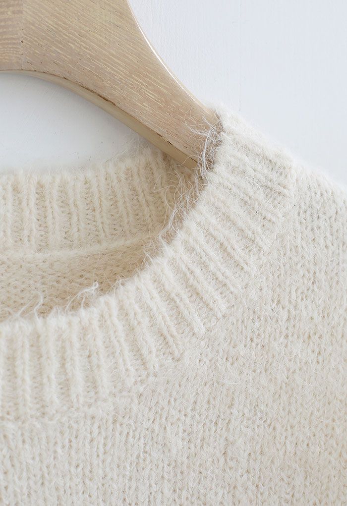 Pull en tricot flou confortable de couleur unie en crème