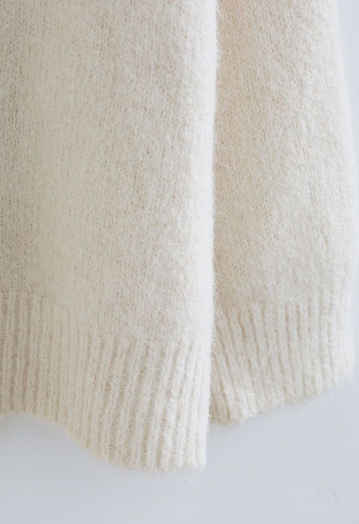 Pull en tricot flou confortable de couleur unie en crème