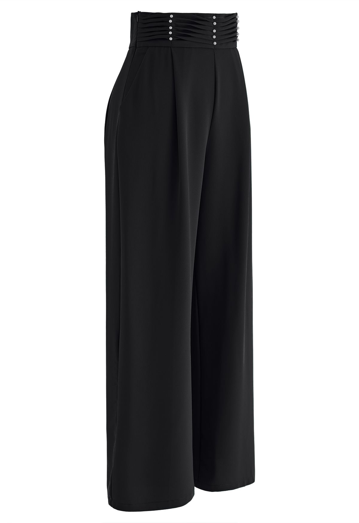 Pantalon large à taille plissée nacré en noir