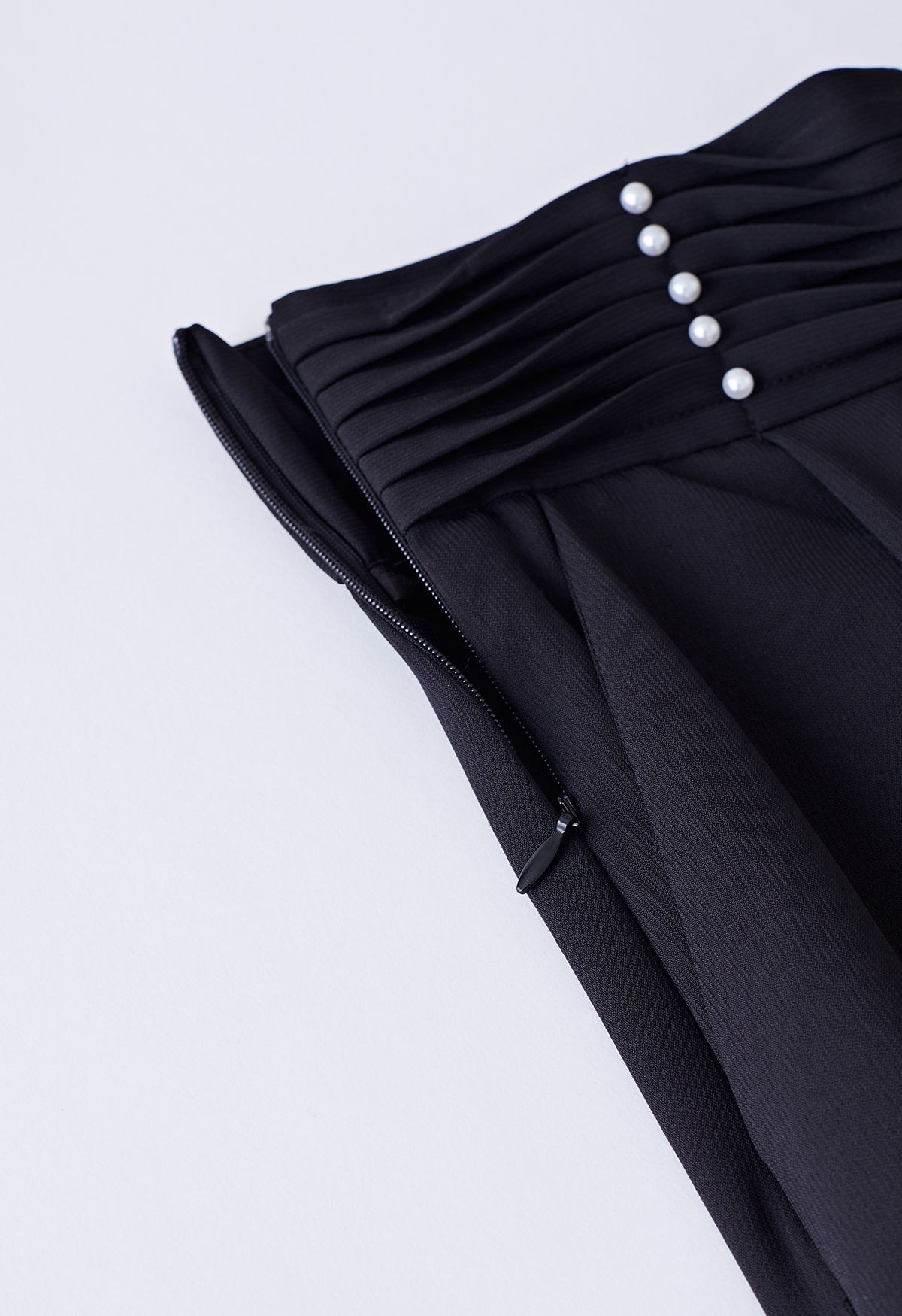 Pantalon large à taille plissée nacré en noir