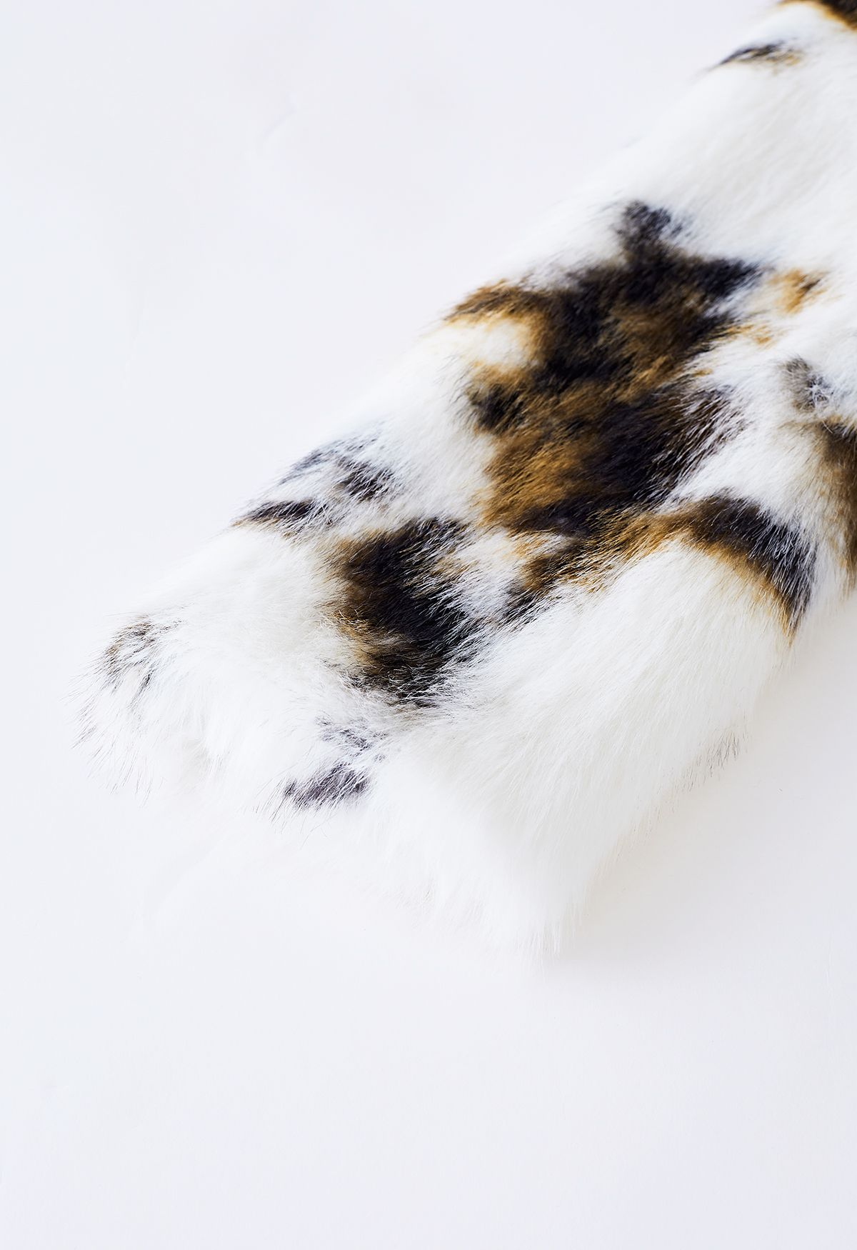 Collarless Spots Print Faux Fur Coat